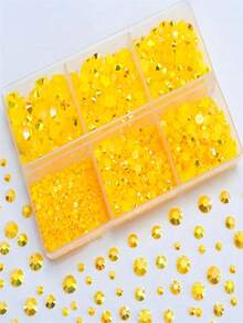 2000pcs 3-6mm Gold AB Flat Back Resin Rhinestones, Round Jelly Gems, Suitable For Making Accessories, Shoes, Clothes, Cosmetics, Bags, Decorations, Etc. - Golden Yellow Ab - View 5