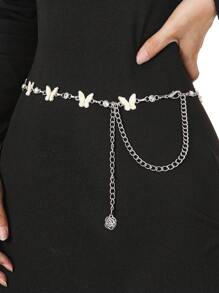 1pc Women's Metallic Silver Waist Chain, Fashionable Retro Bohemian Dress Decoration Belt Fall, Autumn, Halloween