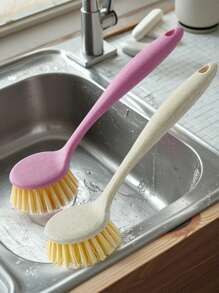 Long Handle Kitchen Cleaning Tool, Grease-Free Soft Bristle Cleaning Scrubber, Ergonomic Plastic Design, Suitable For Pots, Pans, Bathrooms, Toilets, And Bedrooms
