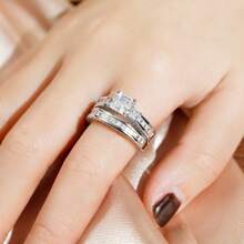 Set de 2 anillos con forma cuadrada, anillos clásicos de moda para mujer, adecuados como regalo de cumpleaños, regalo festivo, regalo de lujo para la novia, para fiestas y uso diario