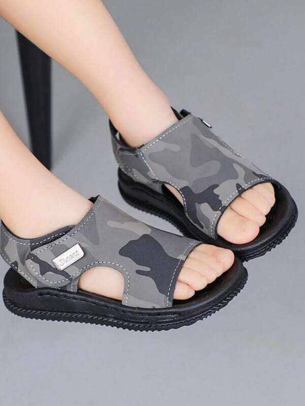 1 Pair Kids' Open Toe Hook And Loop Casual Sandals, Non-Slip Summer Flat Shoes For Boys And Girls