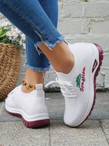 Zapatillas deportivas blancas de malla ligera y transpirable, Zapatillas casuales de mujer, Zapatos de running versátiles y de moda para la oficina, Nuevos 2025