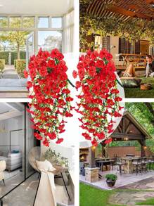 4 pièces/6 pièces Plantes grimpantes artificielles pendantes, plante d'eucalyptus, protégée contre les UV pour arche de mariage extérieure, salon, bureau, mur, jardin, étagère de décoration de maison. Plantes artificielles réalistes pour intérieur et extérieur, véranda, balcon, fenêtre, bac à plantes et décoration de maison, mariage, fête.