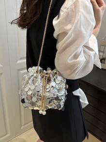 Fashionable Niche Sequin Chain Bag For Women In The Summer Of 2025, New Bucket Bag, Crossbody Bag, Fashionable And Personalized Shoulder Bag