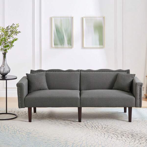 Sairedel [2-in-1 Multifunktions-Sofabett] Zweisitzer-Sofa, Sofa mit Liegefunktion, unabhängig verstellbare Doppelrückenlehnen, Metallverzierungen, Baumwoll-Leinen-Stoff, hochdichter Schaumstoff
