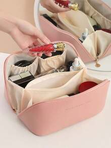 PU Leather Waterproof Cosmetic Bag, Multifunctional Travel Storage Bag,Large Capacity Double Layer Cosmetic Bag, Cosmetics Organization And Storage Make Up Bag - Multicolor - View 6