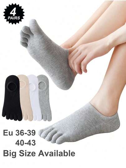 1/4 Pairs Women's Breathable Low Cut Toes Splitting Socks, Solid No Show Toe Socks, Suitable For Sports Or Daily Use