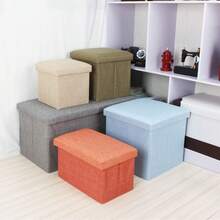 1pc Foldable Linen Storage Ottoman, Large Capacity, Suitable For Shoe Changing Or Sofa Bench, Multi-Functional Storage Stool