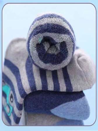 5 par tjocka, termofodrade, flerfärgade barnstrumpor för pojkar och flickor, höst/vinter