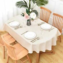 Faux Linen Oval Tablecloth Farmhouse Water Resistant Neutral Table Cloth Washable Table Cover For Indoor Outdoor Home Kitchen Dinning Room Banquet 60 X 102 Inch - Neutral - View 2