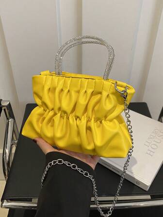 New Unique Design Rhinestone Handbag, Ruffle Clouds Decor Chain Strap Crossbody Bag
