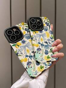 1 pieza Funda de teléfono clásica anti-caída con patrón floral vintage de limón y océano, compatible con Apple y 16/16PLUS/18PRO/21PROMAX
