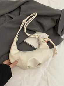 1 件纯色 PU 单肩包，时尚大容量新月手提包，适合成年女性，时尚装扮和外出