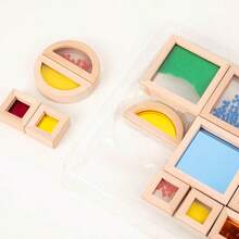 木制亚克力彩虹感官积木，几何形状拼装积木，颜色识别与抓握协调性培养创造力与专注力训练玩具，适合学龄前男孩和女孩学习