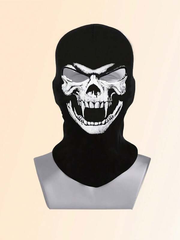 1pc Menacing Skull Design Tactical Balaclava - Black & White Camouflage Face Mask For Outdoor Sports, Cycling, Skiing, Hiking, Festivals - Sun Protection, Dustproof, Full Neck & Shoulder Coverage - Durable Textile Material For Parties, Events, Halloween, Cosplay, St. Patrick's Day, Easter, Father's Day, Cycling Accessory, Edgy Style, Highperformance Fabric, Dustproof Gear