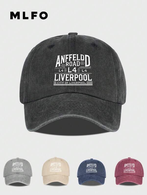 Vintage "Anffeldd Liverpool Road Sign" Washed Baseball Cap, Comfortable Casual Printed Baseball Hat, Breathable Adjustable Curved Brim Cap, Suitable For Queuing World Cup, Outdoor Sports, Cycling, Best Gift For Friends