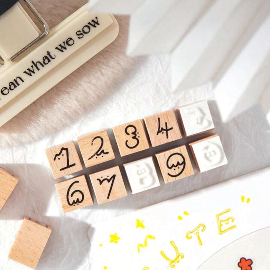 一盒36枚 幸运印章 木质印章 手册印章 跨境字母数字儿童印章 DIY手册印章 学校用品，返校 - 彩色 - 查看 1