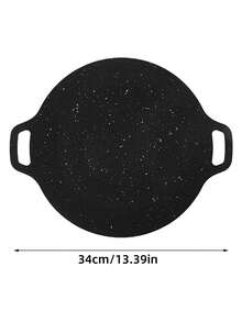1 Piece 34cm/13.39in 不粘麦饭石风格圆形双柄烤盘，韩式烤盘，烧烤，铁板烧，不粘圆形煎锅，方便烤盘，适用于家庭户外炉灶户外用品非常适合户外烧烤、室内派对、露营野餐、家庭晚餐用品、派对用品