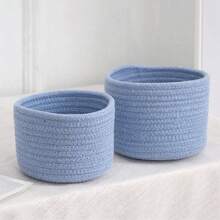 1个小麻绳收纳篮，手工制作的小物品收纳盒，桌面收纳篮收纳篮手工编织收纳盒可折叠收纳盒，适用于卧室，办公室，教室，浴室，桌面抽屉收纳盒摆件，多功能收纳盒 - 白色 - 查看 9