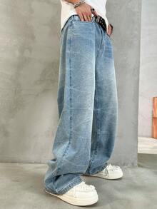 Quần Jeans Xanh Nhạt Nhuộm Tie-Dye Phong Cách Retro Cho Nam HEHCN, Quần Jeans Denim Thẳng Rộng Thường Ngày, Phong Cách Đường Phố Y2K Của Mỹ Đa Năng, Quà Tặng Thích Hợp Cho Bạn Trai, Chồng - Màu xanh lam - Xem 6
