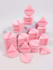 5pcs Velvet Triangle Makeup Sponges, Makeup Tools, Reusable Makeup Sponges, Makeup Accessories, Powder Puffs, Dry & Wet Use, Beauty Essentials For Hot Weather, Beach Makeup Tools, Suitable For Summer Travel Makeup, Foundation, Cream, BB Cream, Summer Beauty Tools - 粉色 - 查看 5