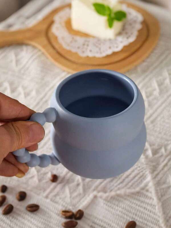 1pc Gourd Shape Faux Pearl Handle Ceramic Mug, Minimalist Nordic Style Coffee Cup, Cute Breakfast Milk Cup, Wabi-Sabi Vibe Water Cup, Suitable For Living Room, Dining Room, Gifting
