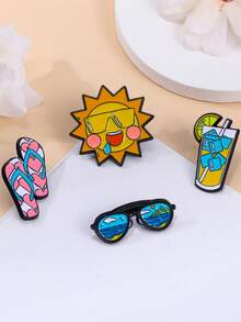 4 件套户外珐琅别针套装，可爱翻领背包帽针，露营海滩度假胸针纽扣，适用于牛仔裤夹克、包包、连衣裙、鞋子背包，适用于学校办公室配饰衬衫珠宝圣诞节万圣节 - 彩色 - 查看 4