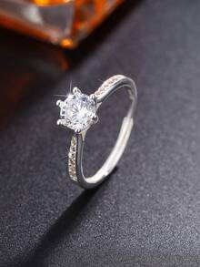 1pc S925 Sterling Silver Classic 6-Prong Zirconia Ring, Ideal Mother's Day Gift, Anniversary Gift For Lover, Suitable For Daily Wear, Luxury Jewelry For Women