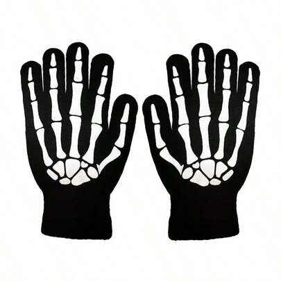 1 套万圣节骷髅手套和紧身裤、恐怖骷髅印花暖腿套、节日派对角色扮演服装