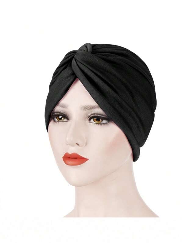 قبعة بينية مجدولة قطعة واحدة، عصابة رأس توربان مرنة للنساء، عصري بدون حافة