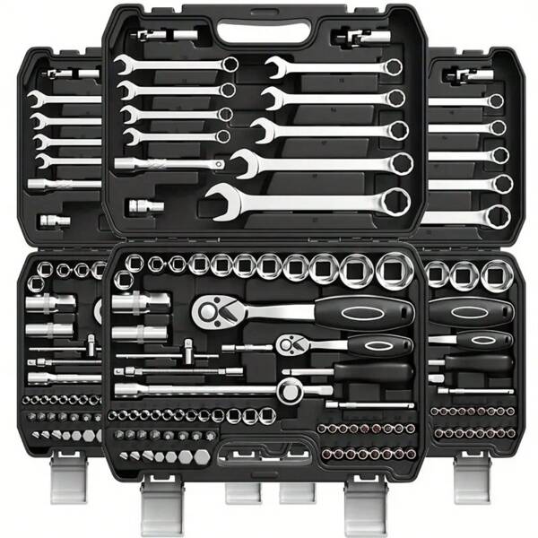 Juego de 46 piezas, Juego de llave de trinquete, brocas de zócalo métricas, apto para automóvil, motocicleta, bicicleta y reparaciones del hogar, Estuche de plástico