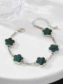 1pc Men's Classic Lucky Clover Design Business Fashion Bracelet - Green - View 4