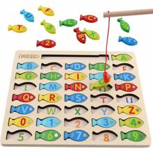 Magnetic Wooden Fishing Game For Toddlers,  Fish Catching Counting Games Puzzle With Numbers And Letters, Preschool Learning ABC Math Educational Toys 3 4 5 Years Old Girl Boy Kids