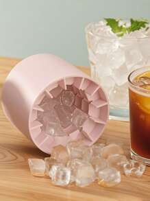 1pc Pink Silicone Portable Ice Mold, Cylinder 3D Ice Cube Maker, Easy-To-Release Silicone Ice Tray, With Multiple Compartments And Simple Bucket-Shaped Design With Lid, Reusable Ice Maker,Suitable For Home, Bar, Club And Outdoor Summer Drinks, Ideal For Cocktails And Fruit , Kitchen Supplies