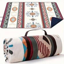 Portable Outdoor Picnic Blanket - Lightweight Polyester Beach Mat With Fashionable Geometric Design, Suitable For Camping, BBQ, Hiking And Travel, Camping Accessories