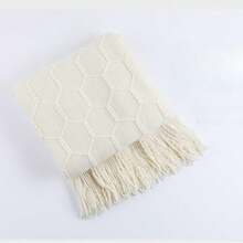 50 英寸 X 60 英寸钻石针织盖毯，轻盈柔软舒适，适合床上、沙发、农舍、户外、旅行、办公室 - 白色 - 查看 5