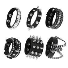 Brazalete de remaches negro multicapa, colgante con forma de corazón, brazalete de cadena con tachuelas, pulsera deportiva punk rock ajustable