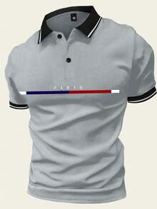 Camisetas tipo polo de verano para hombres con mangas cortas, camisetas con rayas de colores y estampados de París, para golf, tenis, uso casual, gimnasio, deportes, exterior, baloncesto, fútbol, rugby, gimnasia - Gris Claro - Ver 3