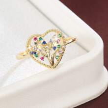 1pc Fashion Christmas Tree Shape Heart Design Cubic Zirconia Women Ring