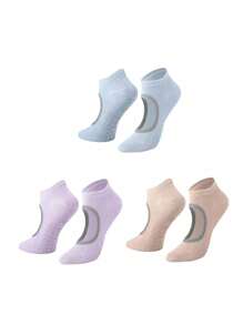 3/5 Pairs Silicone Grip Yoga Socks With Visible Toes Design, Suitable For Pilates, Fitness, Indoor Dance, Skipping Rope, Soft & Comfortable, Durable & Shock-Absorbent