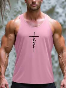 Muscular Men's Gym Sports Tank Top Y-Back Tank - Pink - View 6