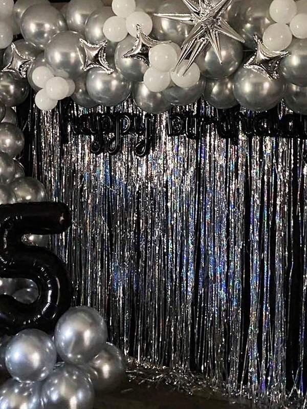 1PC 1*2m Laser Black Metallic Glitter Plastic Tinsel Curtains Foil Fringe Shimmer Streamers Curtain Door Window Decoration For Party Cortina De Carnivals,