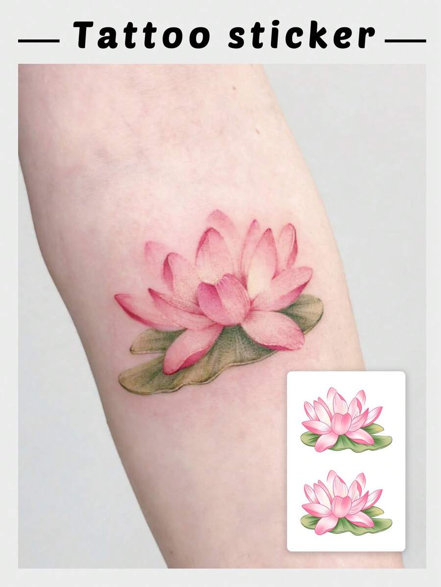 1 件逼真的荷叶图案临时纹身，防水防汗，适合时尚人士日常使用，可持续 1-3 天