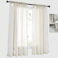 2 Panels Solid Color Beige Sheer Curtains Elegant Rod Pocket Window Voile Panels Drapes For Bedroom Living Room (52X45 Inches) - 米色 - 查看 1
