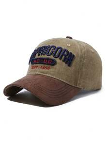 1 Stück unisex vintage gewaschene Baseballkappe mit gesticktem "CAPRICORN AC - DC EST.1985" Logo, zweifarbiges Farbblockdesign, verstellbare Passform für Männer & Frauen, Retro Streetwear Hut für Outdoor-Aktivitäten, lässigen Alltag und Musikfestival-Looks