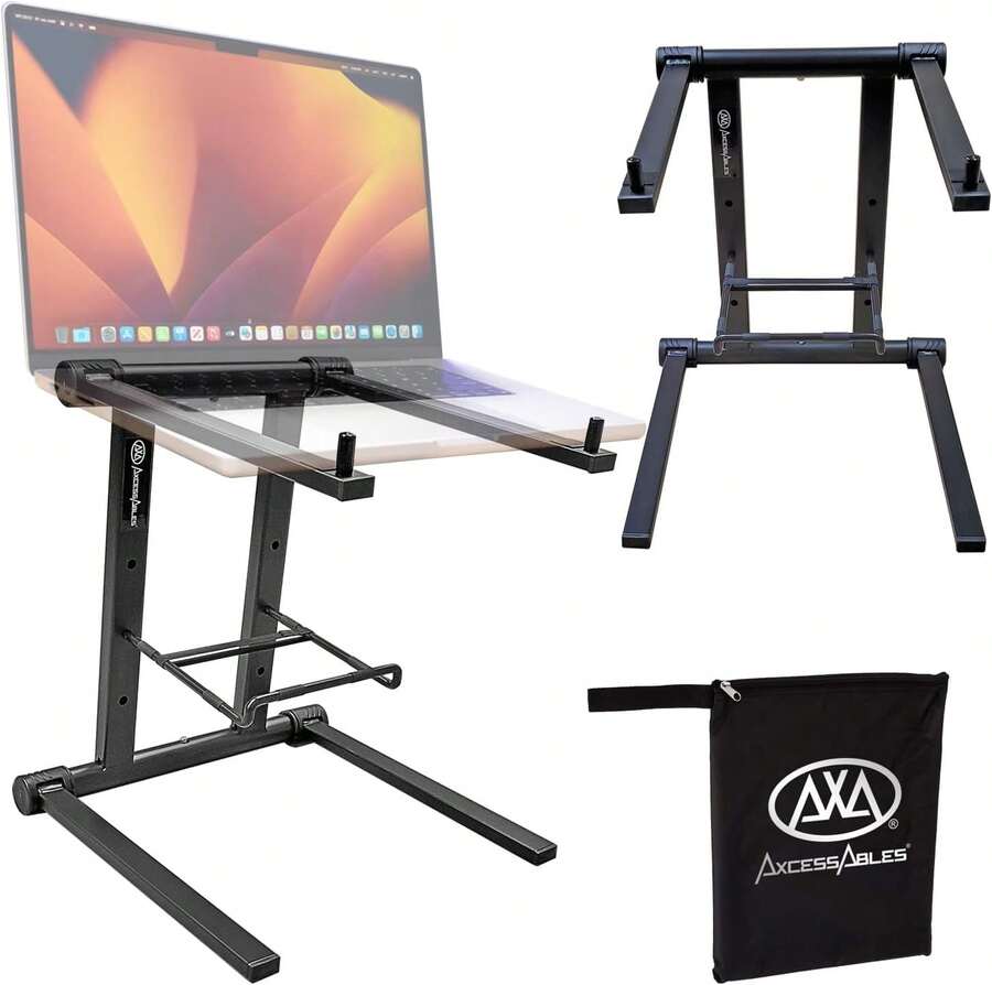 DJ Laptop Stand With Travel Bag | Portable Foldable Aluminum Laptop Stand For Laptops Up To 15 Inches And 20lbs | No Assembly Required, Includes Carrying Bag - 黑色 - 查看 1