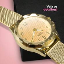 Relogio feminino dourado prova dagua + relogio silicone aço