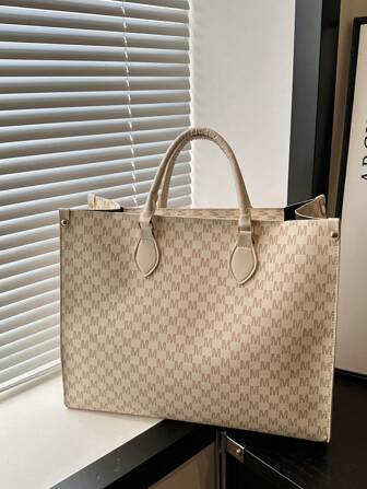 Vintage Print 2024 New Fashionable Minimalist Large Capacity Tote Bag, Women Handbag For Commuting