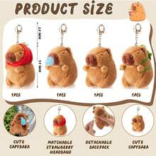 水豚毛绒钥匙扣玩具逼真可爱水豚填充动物玩具水豚吊坠适用于背包手提包生日礼物 - 彩色 - 查看 3