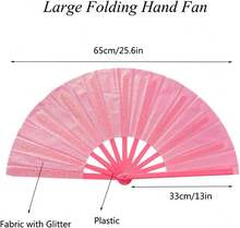Paquete de 2 abanicos de mano plegables grandes y brillantes para fiesta, festival, concierto, Halloween o decoración del hogar (Rosa Claro) - Rosa - Ver 2